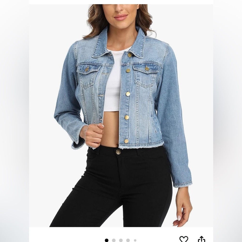 EUC MISS MOLY Jean Jacket Women's Frayed Washed Button Up Cropped Denim Jacket